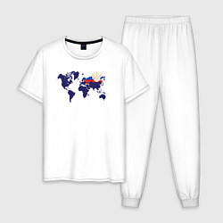 Пижама хлопковая мужская Россия на карте мира, цвет: белый