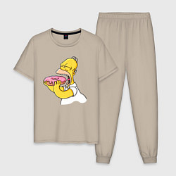 Пижама хлопковая мужская Гомер Симпсон нацелился на пончик, цвет: миндальный