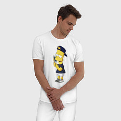 Пижама хлопковая мужская Барт Симпсон болтает по мобильнику, цвет: белый — фото 2