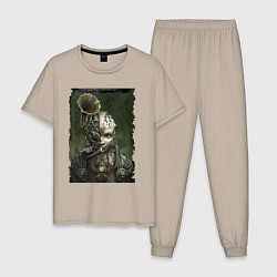 Пижама хлопковая мужская Девушка в механистическом костюме, цвет: миндальный