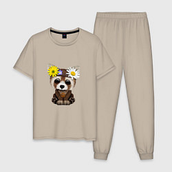 Пижама хлопковая мужская Мир - Красная Панда, цвет: миндальный