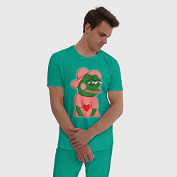 Пижама хлопковая мужская Лягушка Пепе скромничает, цвет: зеленый — фото 2