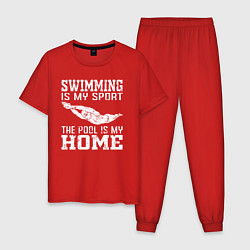 Пижама хлопковая мужская Плавание мой вид спорта - бассейн мой дом, цвет: красный