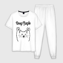 Пижама хлопковая мужская Deep Purple - rock cat, цвет: белый
