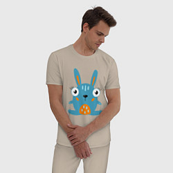 Пижама хлопковая мужская Смешной круглый заяц, глазастый кролик, цвет: миндальный — фото 2