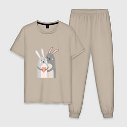 Пижама хлопковая мужская Rabbits Love, цвет: миндальный