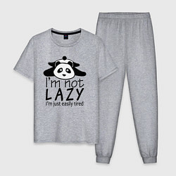 Пижама хлопковая мужская Я не ленивый я просто быстро устаю - панда, цвет: меланж