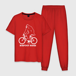 Пижама хлопковая мужская Бигфут на велосипеде, цвет: красный