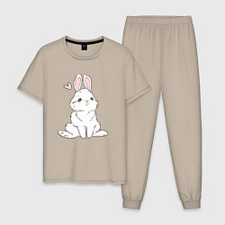 Пижама хлопковая мужская Милый кролик-символ года, цвет: миндальный