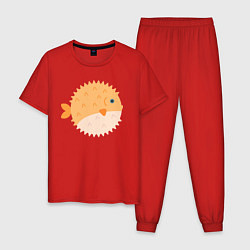 Пижама хлопковая мужская Иглобрюхая рыба-ёж, цвет: красный