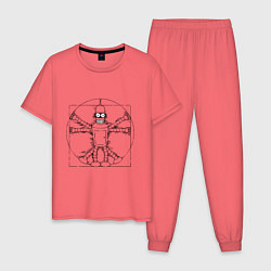 Пижама хлопковая мужская Vitruvian Bender, цвет: коралловый