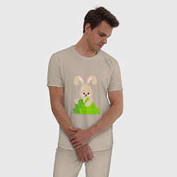 Пижама хлопковая мужская Кролик в лесу, цвет: миндальный — фото 2