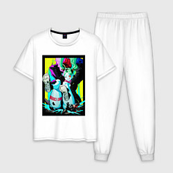 Пижама хлопковая мужская Ребекка давит - Киберпанк аниме, цвет: белый