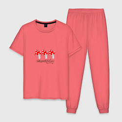 Пижама хлопковая мужская Мухоморы с надписью, цвет: коралловый