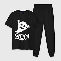 Пижама хлопковая мужская Забавный призрак - BOO! Halloween, цвет: черный