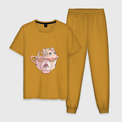 Пижама хлопковая мужская Котик Альбедо, цвет: горчичный