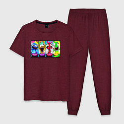 Пижама хлопковая мужская Радужные друзья персонажи, цвет: меланж-бордовый