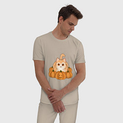 Пижама хлопковая мужская Котик на Хэллоуин, цвет: миндальный — фото 2