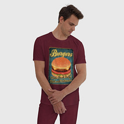 Пижама хлопковая мужская Burgers - Made fresh daily!, цвет: меланж-бордовый — фото 2