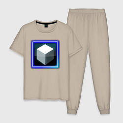 Пижама хлопковая мужская Белый геометрический куб с сиянием, цвет: миндальный