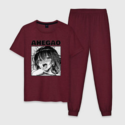 Пижама хлопковая мужская Ахегао: девушка, цвет: меланж-бордовый