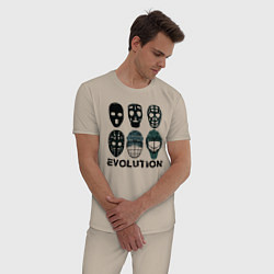 Пижама хлопковая мужская Эволюция вратарских масок, цвет: миндальный — фото 2