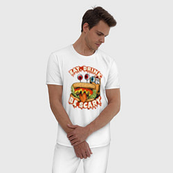 Пижама хлопковая мужская Бутерброд и напиток Ешь, пей, бойся, цвет: белый — фото 2