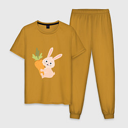 Пижама хлопковая мужская Кролик с морковкой, цвет: горчичный