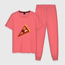 Пижама хлопковая мужская Пицца на хэллоуин, цвет: коралловый