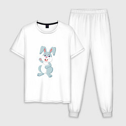 Пижама хлопковая мужская Привет от кролика, цвет: белый