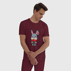 Пижама хлопковая мужская Кролик и сердечки, цвет: меланж-бордовый — фото 2
