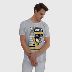 Пижама хлопковая мужская Питтсбург Пингвинз НХЛ, цвет: меланж — фото 2