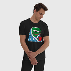 Пижама хлопковая мужская Frog Pepe мем, цвет: черный — фото 2