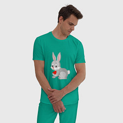 Пижама хлопковая мужская Кролик и сердечко, цвет: зеленый — фото 2
