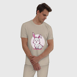 Пижама хлопковая мужская Кролик милаш, цвет: миндальный — фото 2