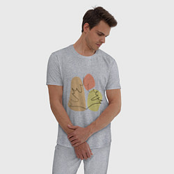 Пижама хлопковая мужская Кленовый лист минимализм, цвет: меланж — фото 2