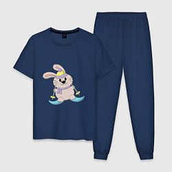 Пижама хлопковая мужская Кролик - лыжник, цвет: тёмно-синий