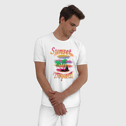 Пижама хлопковая мужская Пальмы на закате в тропиках, цвет: белый — фото 2