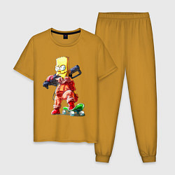 Мужская пижама Крутой Барт Симпсон с оружием на плече и скейтборд