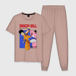 Пижама хлопковая мужская Dragon Ball - Сон Гоку - Удар, цвет: пыльно-розовый