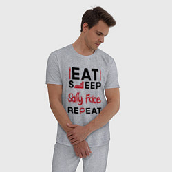 Пижама хлопковая мужская Надпись: eat sleep Sally Face repeat, цвет: меланж — фото 2