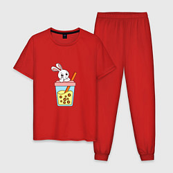 Пижама хлопковая мужская Кролик с напитком, цвет: красный