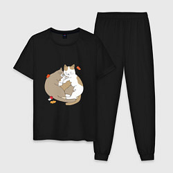 Пижама хлопковая мужская Кошачья семья, цвет: черный