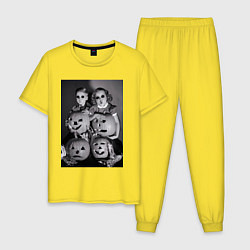 Пижама хлопковая мужская Криповые детки хэллоуин, цвет: желтый