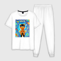 Пижама хлопковая мужская Кот - Повелитель Вселенной, цвет: белый