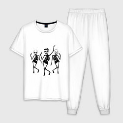 Пижама хлопковая мужская Танцующие скелетики, цвет: белый