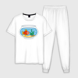 Пижама хлопковая мужская Аквариум и рыбка, цвет: белый