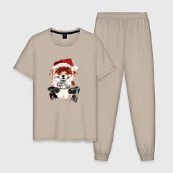 Пижама хлопковая мужская Christmas smile foxy, цвет: миндальный