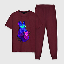 Пижама хлопковая мужская Год синего кролика, цвет: меланж-бордовый