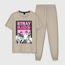 Пижама хлопковая мужская Stray Kids boy band, цвет: миндальный